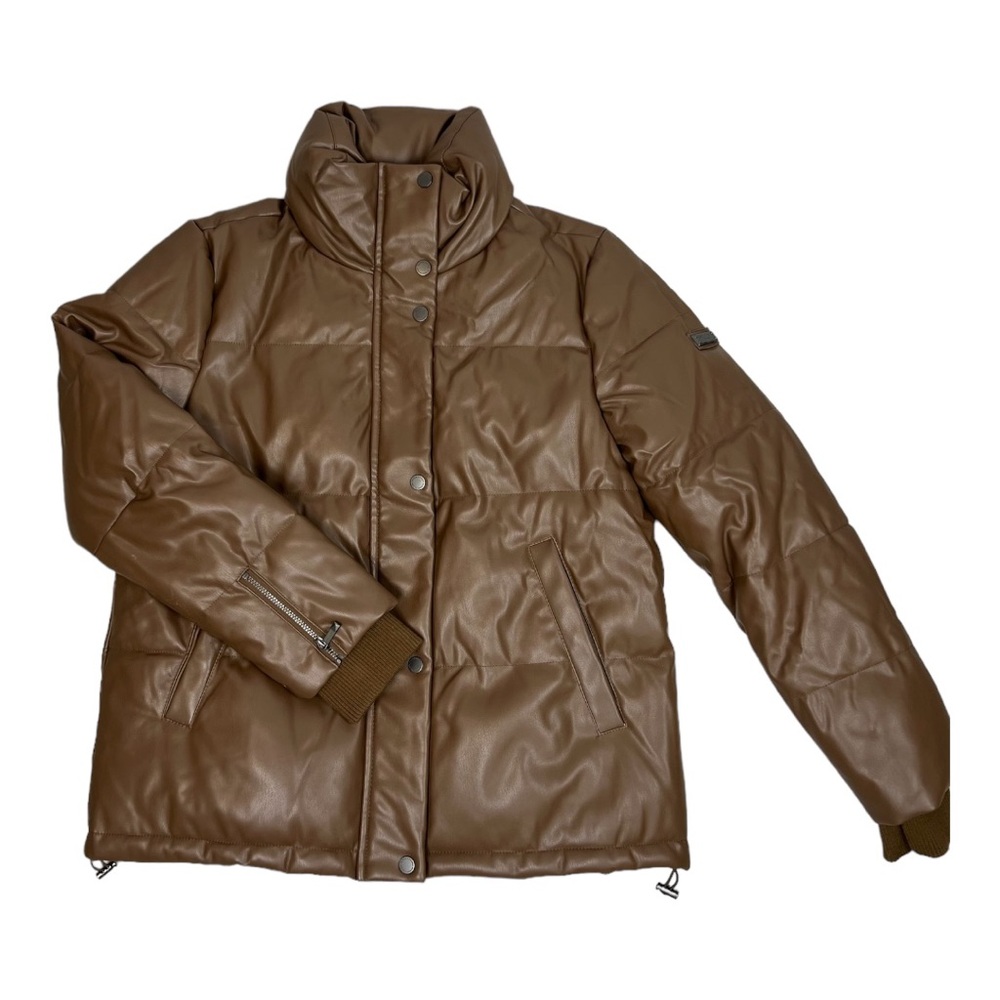 Brown Leather Puffer Coat